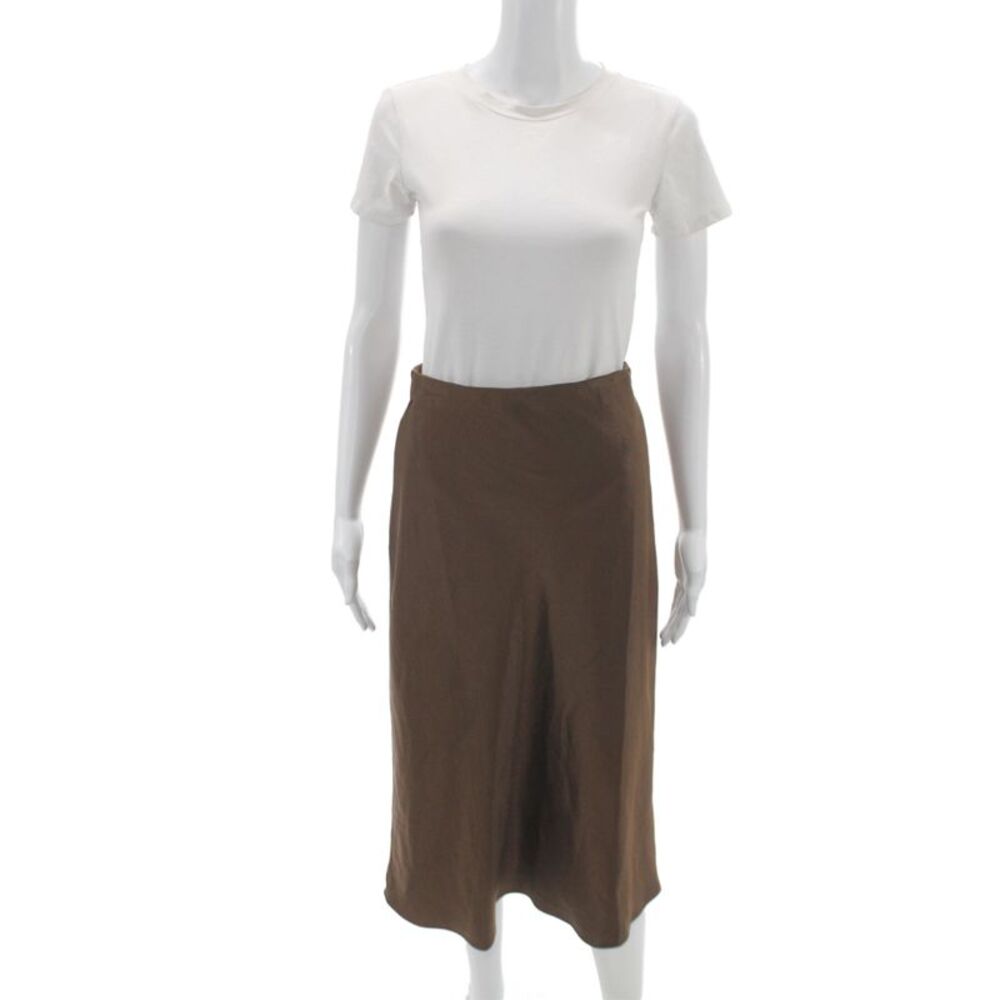 Aqua Womens Straight Pencil Skirt Brown Midi Polyester Zip Size S